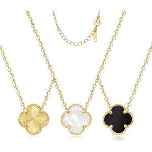 Dainty 18K Gold Plated Lucky Clover Pendant Necklaces Set for Women, Water-Resis